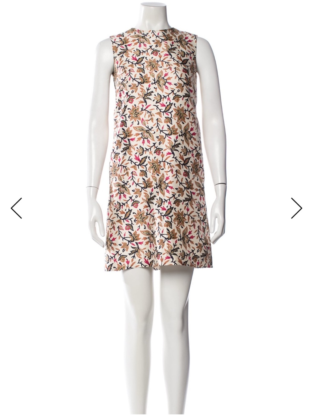 Floral A-Line Silk Dress - Beige, Pink & Black Floral Print